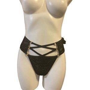 Victoria’s Secret Very Sexy High Waist Black Lace Thong Ring Accents Small